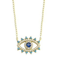 Sterling Silver Gold Plated Evil Eye Blue CZ Necklace