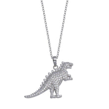 Load image into Gallery viewer, Sterling Silver Rhodium Plated Dinosaur CZ Necklace