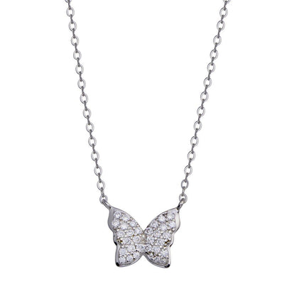 Sterling Silver Rhodium Plated Butterfly CZ Necklace