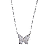 Sterling Silver Rhodium Plated Butterfly CZ Necklace