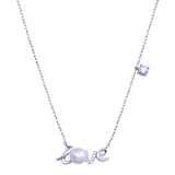 Sterling Silver Rhodium Plated Love Mother Of Pearl And CZ Necklace