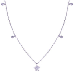 Sterling Silver Rhodium Plated Star And Round CZ Necklace