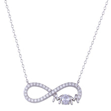Load image into Gallery viewer, Sterling Silver Rhodium Plated Infinity Mom Charm Clear CZ Necklace