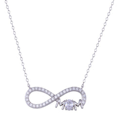 Sterling Silver Rhodium Plated Infinity Mom Charm Clear CZ Necklace