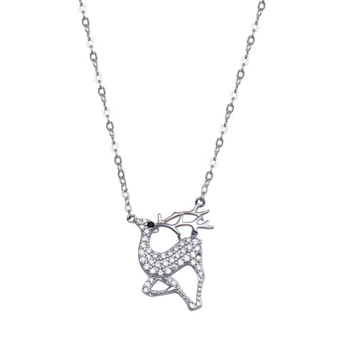 Sterling Silver Rhodium Plated CZ Deer Necklace