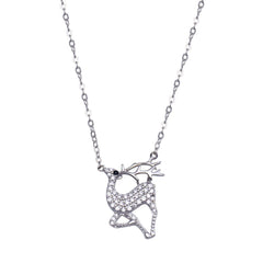 Sterling Silver Rhodium Plated CZ Deer Necklace