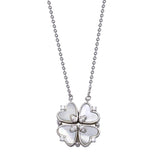 Sterling Silver Rhodium Plated CZ MOP Magnetic Flower Heart Necklace