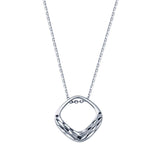 Sterling Silver Rhodium Plated Square Diamond Cut Pendant Adjustable Necklace