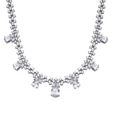 Sterling Silver Rhodium Plated Multu Teardrop Clear CZ Tennis Necklace