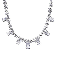 Sterling Silver Rhodium Plated Multu Teardrop Clear CZ Tennis Necklace