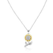 Load image into Gallery viewer, Sterling Silver Rhodium Plated 2 Tone Sun Flower CZ Pendant