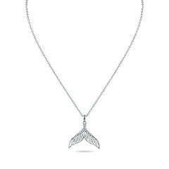 Sterling Silver Rhodium Plated Whale Tail Clear Baguette CZ Necklace