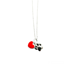 Load image into Gallery viewer, Sterling Silver Rhodium Plated Dog Paw Red Enamel Heart Pendant Necklace Chain Length-16+2, Dog Paw Dimensions-7.5mmx7mm, Heart Dimensions-7mmx6mm