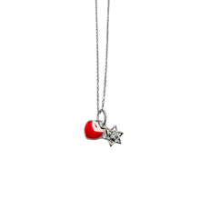 Load image into Gallery viewer, Sterling Silver Rhodium Plated Star Of David Red Enamel Heart Clear CZ Pendant Necklace Chain Length-16+2, Star Of David Dimensions-8.5mmx8.5mm, Heart Dimensions-7mmx6mm