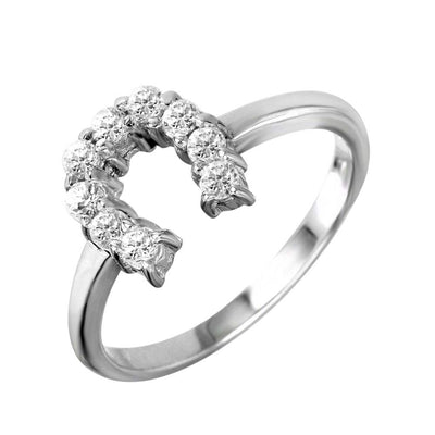 Sterling Silver Modish Lucky Horseshoe Design Inlaid with Clear Czs Ring