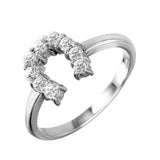 Sterling Silver Modish Lucky Horseshoe Design Inlaid with Clear Czs Ring