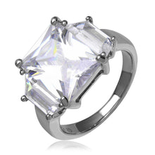 Load image into Gallery viewer, Sterling Silver Rhodium Plated Princess Cut Shaped Ring With Clear CZ Stones