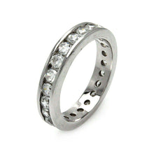 Load image into Gallery viewer, Sterling Silver Rhodium Plated Channel Set CZ Stackable Eternity RingAnd Width 4mmAnd Thickness 3mm