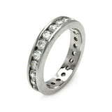 Sterling Silver Rhodium Plated Channel Set CZ Stackable Eternity RingAnd Width 4mmAnd Thickness 3mm