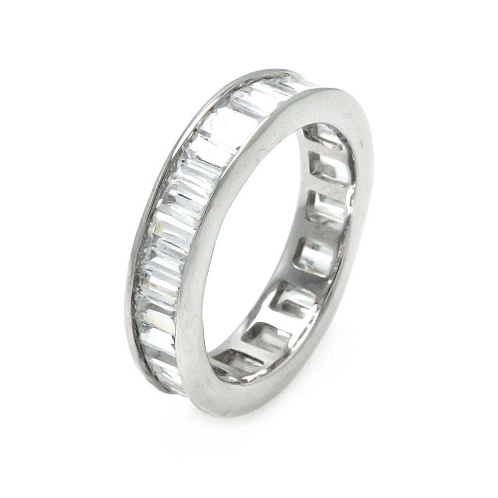 Sterling Silver Rhodium Plated Channel Set Baguette CZ Stackable Eternity RingAnd Dimensions 2mmx3mmAnd Width 5mm