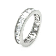 Load image into Gallery viewer, Sterling Silver Rhodium Plated Channel Set Baguette CZ Stackable Eternity RingAnd Dimensions 2mmx3mmAnd Width 5mm