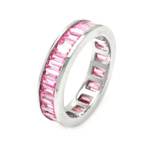 Load image into Gallery viewer, Sterling Silver Rhodium Plated Channel Set Pink Baguette CZ Stackable Eternity RingAnd Width 5mmAnd Thickness 2mmx3mm