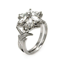 Load image into Gallery viewer, Sterling Silver Fancy Flower Design Set with Clear Czs RingAnd Ring Width of 16MM