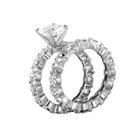 Sterling Silver Rhodium Plated CZ Stackable Engagement Ring Set