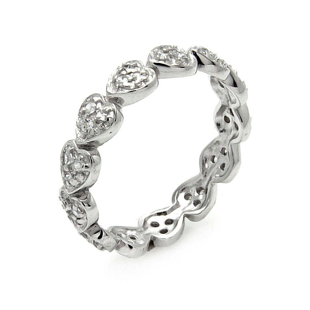 Sterling Silver Nickel Free Rhodium Plated Heart Shaped Stackable Eternity RingAnd Width 5mmAnd Dimensions 1mm