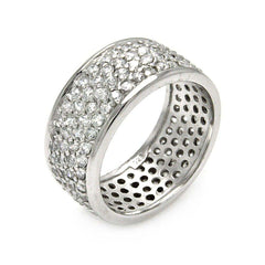 Sterling Silver Rhodium Plated  Pave Set Eternity Ring With Clear CZ StonesAnd Width 1mmAnd Dimensions 9mm