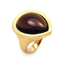 Load image into Gallery viewer, Sterling Silver Gold Plated Matte Finish Pearshaped Band Ring with Centered Black Stone