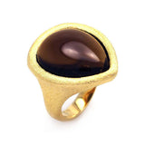 Sterling Silver Gold Plated Matte Finish Pearshaped Band Ring with Centered Black Stone