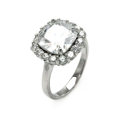 Sterling Silver Rhodium Plated Clear Center And Cluster CZ RingAnd Width 3mmAnd