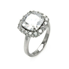 Sterling Silver Rhodium Plated Clear Center And Cluster CZ RingAnd Width 3mmAnd