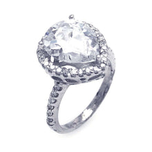 Load image into Gallery viewer, Sterling Silver Classy Pear shaped Clear Cz with Paved Halo Setting Ring