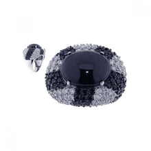 Load image into Gallery viewer, Sterling Silver Elegant Domed Band Ring Inlaid with Micro Paved Clear and Black Czs and Centered Oval Cut Black Stone