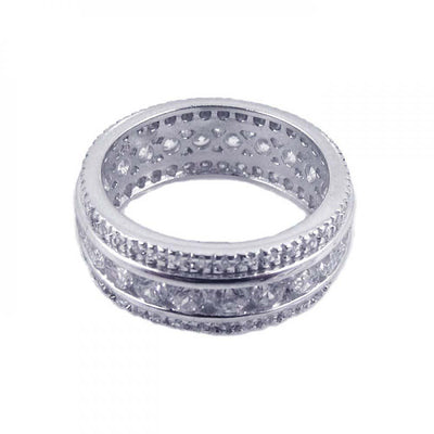 Sterling Silver Rhodium Plated CZ Eternity Channel RingAnd Width 8mmAnd Thickness 3mmAnd Dimensions 1mm
