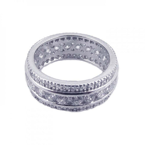 Sterling Silver Rhodium Plated CZ Eternity Channel RingAnd Width 8mmAnd Thickness 3mmAnd Dimensions 1mm