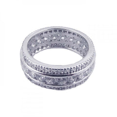 Sterling Silver Rhodium Plated CZ Eternity Channel RingAnd Width 8mmAnd Thickness 3mmAnd Dimensions 1mm