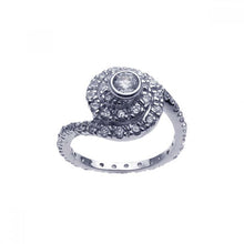 Load image into Gallery viewer, Sterling Silver Fancy Swirl Ring Embedded with Clear Czs and Centered Round Cut Clear Cz on Bezel Setting