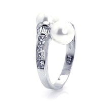 Load image into Gallery viewer, Sterling Silver Modish Style Ring Double Mid PearlAnd Band Infixed with Clear Cz Stones