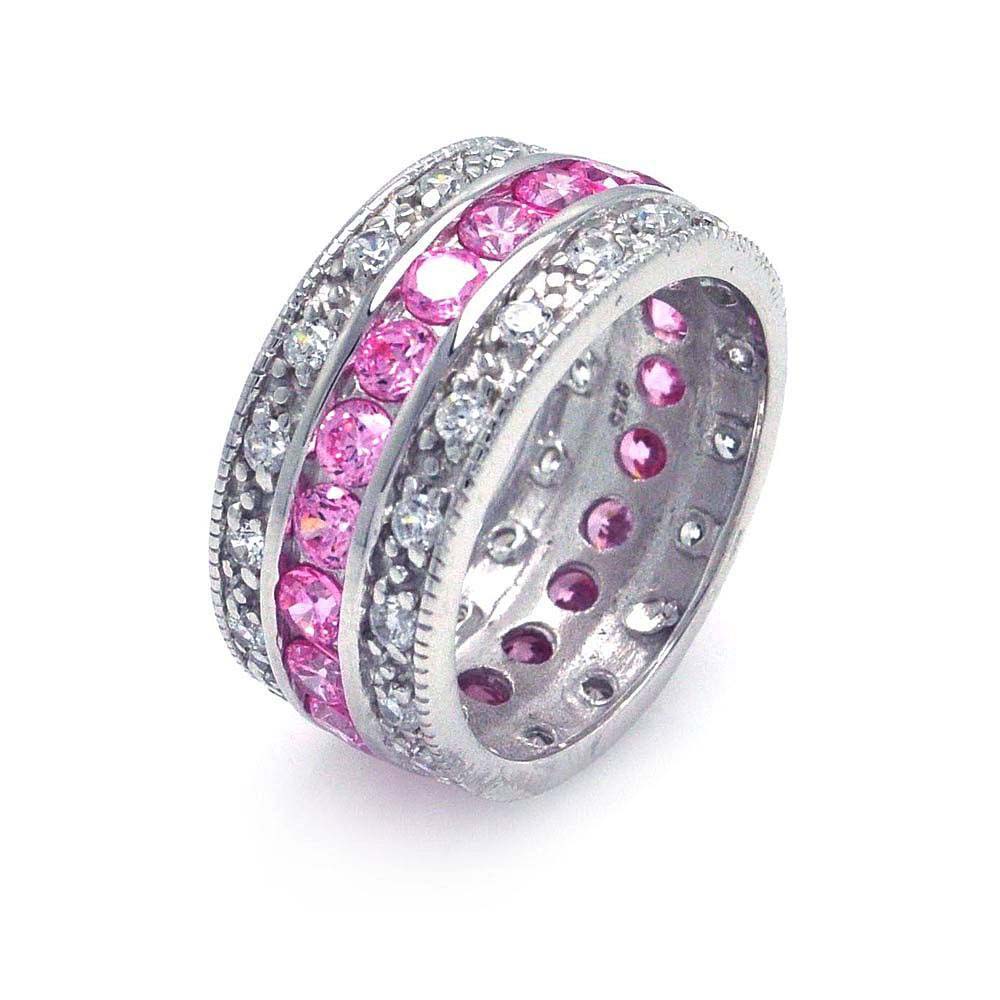 Sterling Silver Rhodium Plated Clear CZ Channel Eternity Ring
