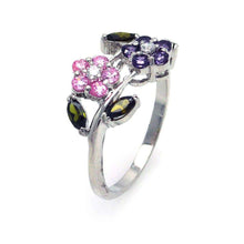 Load image into Gallery viewer, Sterling Silver Trendy Multi Colored Cz Flower Designed Ring