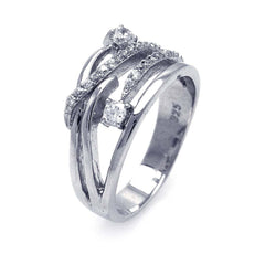 Sterling Silver Modern 5 Row Intertwined Style Ring  Set with Clear Czs