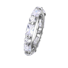 Sterling Silver Rhodium Plated Clear Baguette Cz Eternity RingAnd Width 3mmAnd Thickness 3mmx5mmAnd Dimensions 3mm