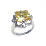 Sterling Silver Fancy Princess Cut Centered Yellow Cz Encased with Clear Cz Stones on the Side
