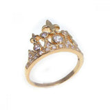 Sterling Silver Modish  Gold Plated Crown Tiara Design Ring Inlaid with Solid Clear Cz Stones