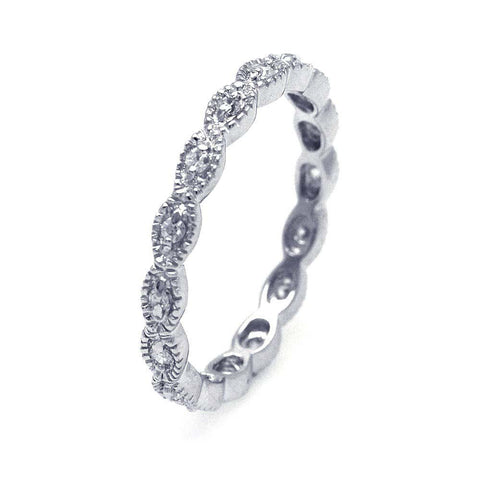 Sterling Silver Rhodium Plated Oval Shaped CZ Stackable Eternity RingAnd Width 3mmAnd Dimensions 1mm