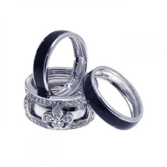 Sterling Silver Rhodium Plated Fluer De Lis Shaped Ladies Ring With CZ Stones