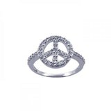 Sterling Silver Modish Peace Sign Inlaid with Clear Czs Ring